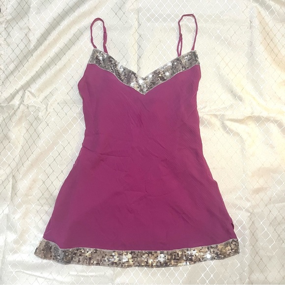 🛍️ 3/$30 | SilkLand Pink & Silver Sequin Silk Camisole Tank Top Mcbling Y2K - Picture 1 of 6